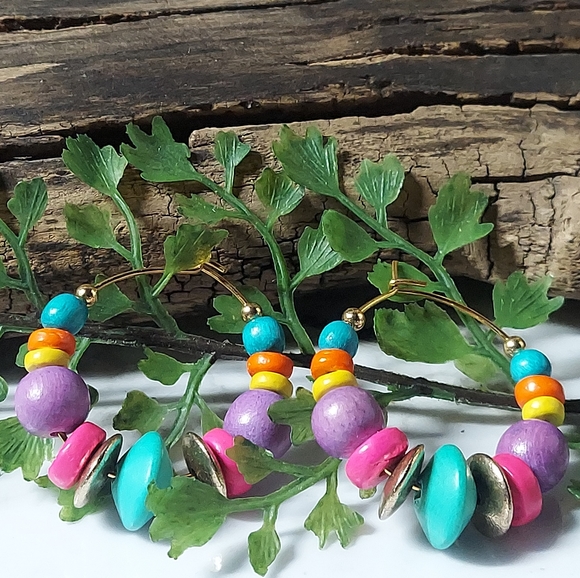 Jesi's Fashionz Jewelry - E1728 Colorful Wood Beaded Hoop Earrings